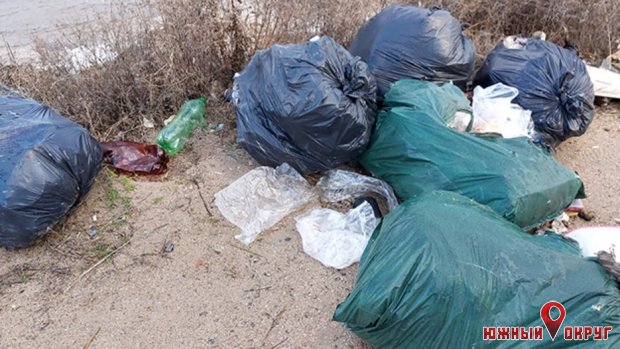 В Кошарах Южненской ОТГ выгрузили мешки с мусором на берегу Тилигульского лимана (фото)