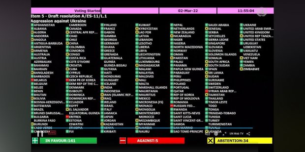 В Генассамблее ООН 141 страна поддержала резолюцию по Украине